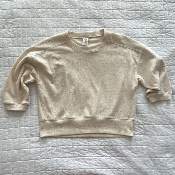 ZYIA Active Drop Shoulder Crew Neck 3/4 Sleeve Textured Cotton Blend Top Size M - Picture 1 of 9